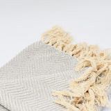 Plaid en coton Gris clair motifs chevrons I Artisanat du Portugal en ligne Plaid à franges en coton "Chevrons" 200x135 - Gris clair