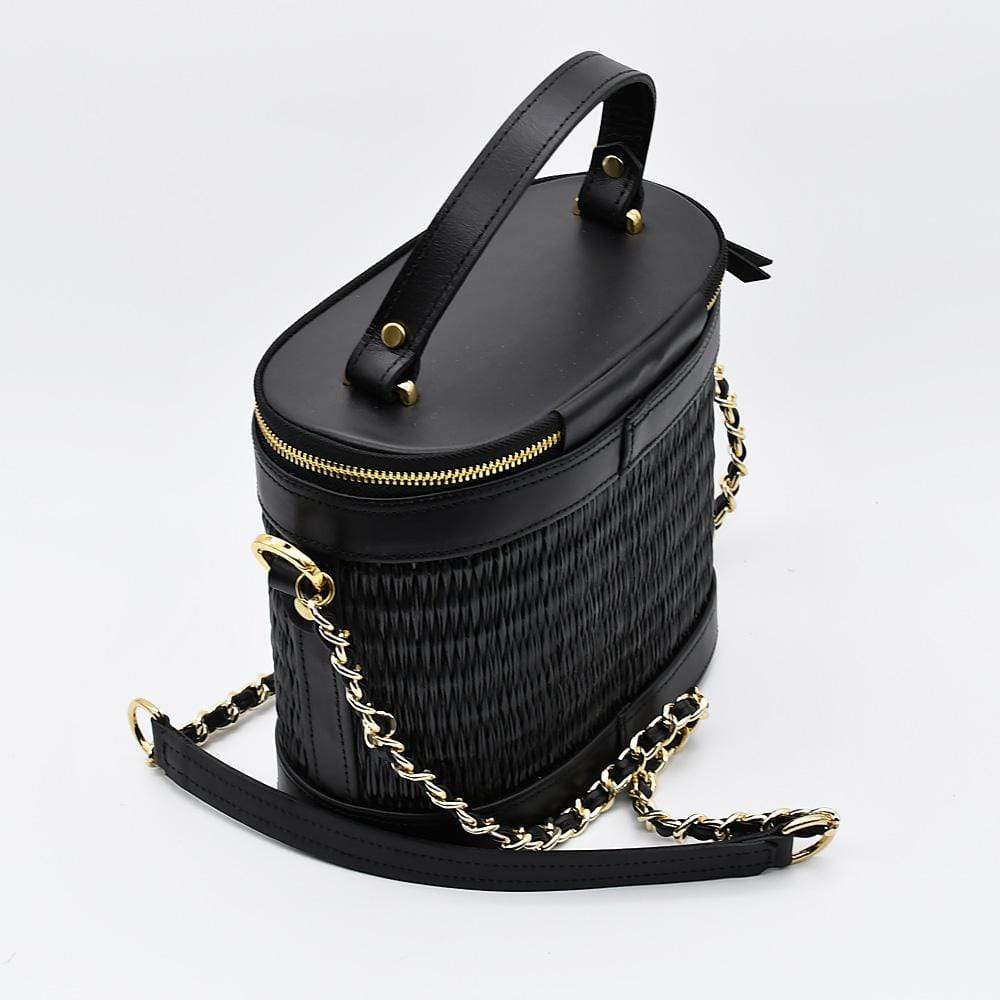 Sac à main carré en cuir et jonc rouge I Tendance portugaise Sac en cuir et jonc 20cm - Noir