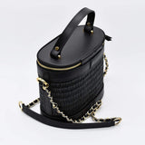 Sac à main carré en cuir et jonc rouge I Tendance portugaise Sac en cuir et jonc 20cm - Noir