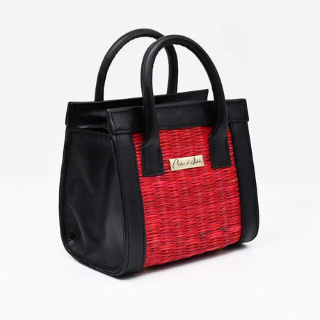 Tasche aus Leder und Korb (Binse) 20 cm – Rot