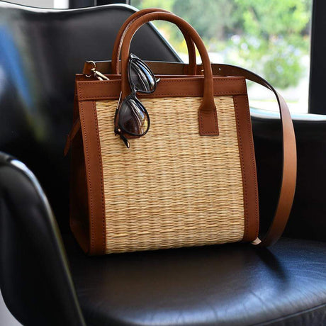 Ledertasche und Korb 26cm - Natur
