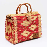 Sac cabas en jonc 26cm - Rouge & naturel