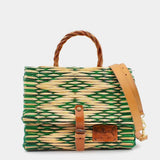 Sac cartable en jonc 25cm - Vert & naturel