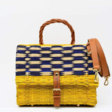 Sac cartable en jonc 25cm- Jaune & bleu