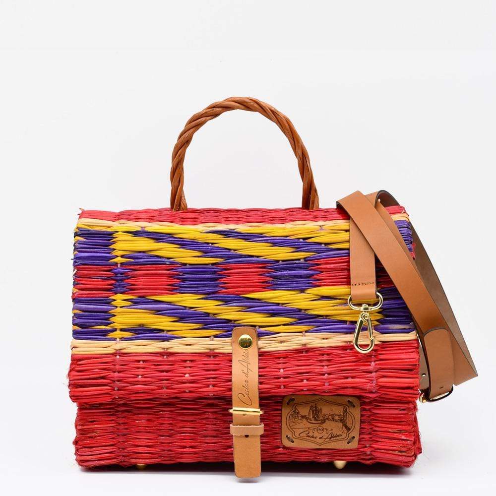 Sac cartable en jonc Rouge 25cm I Produit du Portugal Sac cartable en jonc 25cm - Rouge & multicolore