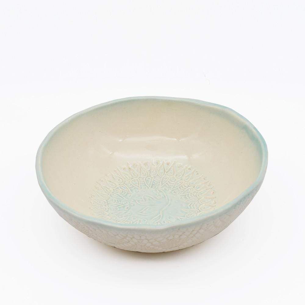 Saladier en céramique vert et blanc I Céramique portugaise Saladier "Estrela do mar" vert et blanc - 17 cm
