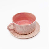 Tasse en céramique rose I Motifs dentelles portugaises Grande tasse et sous tasse rose - 12 cm