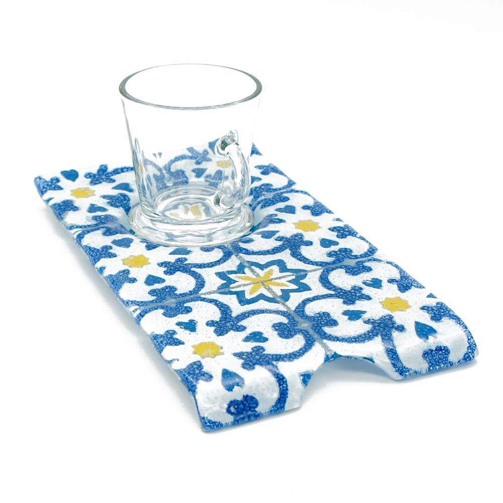 Fused glass cup and saucer "Azulejos"